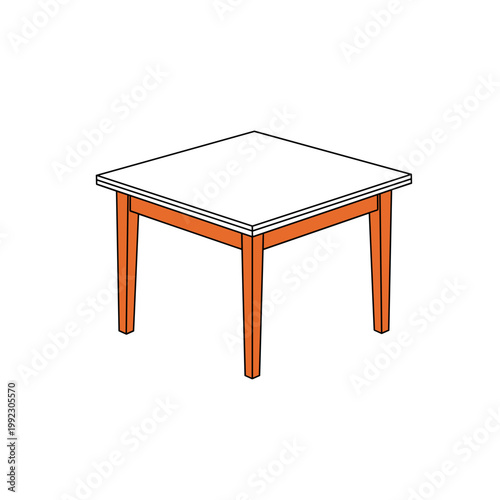 Square table top view minimal line art furniture isolated