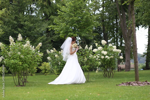 Bride wedding dress veil garden flowers nature