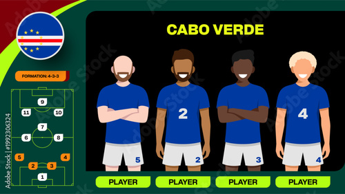 Cabo Verde National Football Team Formation Lineup for 2026 Tournament Qualification Match Presentation Graphic.