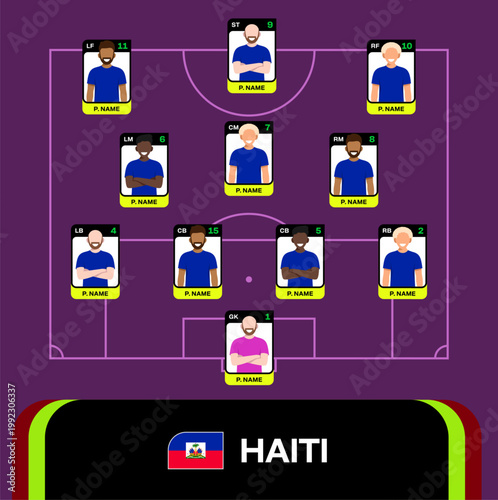 Haiti Football Team Starting Lineup Presentation for 2026 Tournament Strategy in Stylized Vector Design