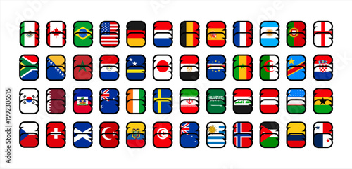 Modern Vector Icons of International Country Flags Grouped for the Football 2026 Tournament, Representing Global Teams for Football 2026.