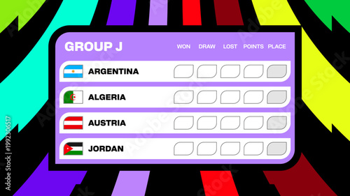 Dynamic Football 2026 Tournament Group Stage Table Displaying Team Standings and Qualification for Football 2026 Competition