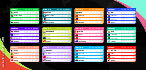 Modern Football 2026 Tournament Group Tables Organizing National Teams for Qualification Stages Presentation