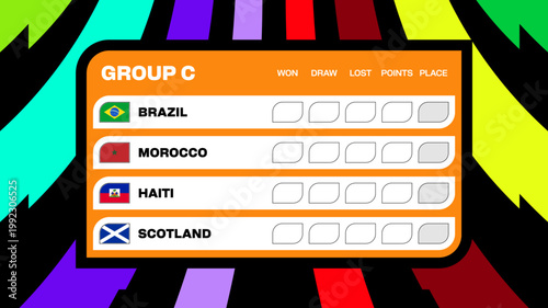 Football 2026 Tournament Group Stage Table Displaying Team Standings for Competition Qualification with Dynamic Modern Design.