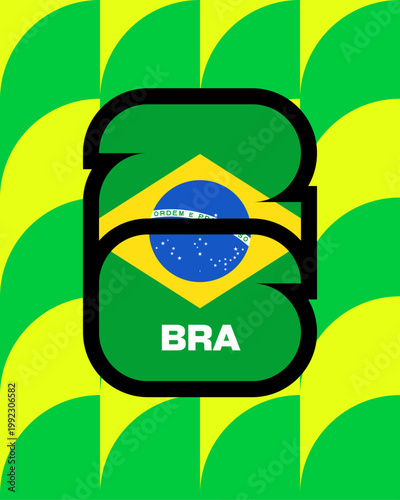 Dynamic Brazilian Team Flag Shaped as Number 26, Symbolizing Football 2026 Tournament Participation and National Pride.