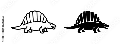 Schilderij op canvas Dinosaur Icons, Prehistoric Creature Silhouettes, Ancient Reptile Vector Graphic