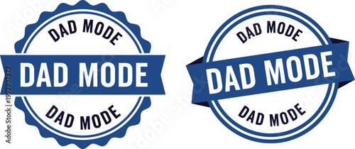 Dad Mode Badge Vector Set for Father's Day Celebration, Masculine Blue Seal Design