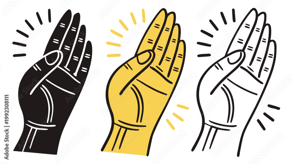 Fototapeta premium Vector illustration of three stylized hands making a snapping gesture with snapping communication creative