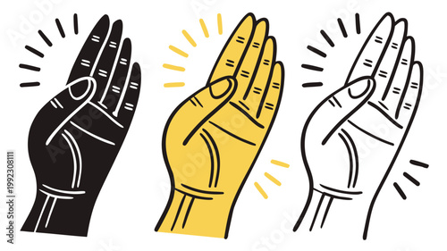 Vector illustration of three stylized hands making a snapping gesture with snapping communication creative