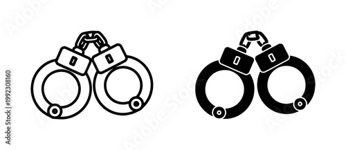 Φωτογραφία Handcuffs Icon Set, Police Restraint Symbols, Law Enforcement Arrest Equipment,