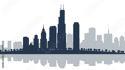 Vector illustration of modern city skyline reflection with cityscape architecture building reflection
