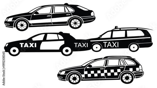 Vector illustration collection of taxi car silhouettes with transport silhouette transportation automobile