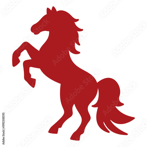 Rearing red horse silhouette. Powerful stallion standing on hind legs, isolated on white background. Vector illustration
