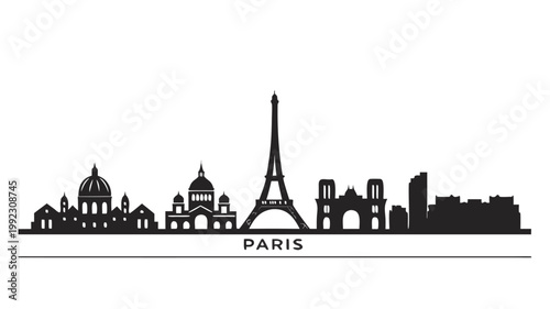 Vector illustration of paris city skyline with eiffel tower in black silhouette landmark architecture