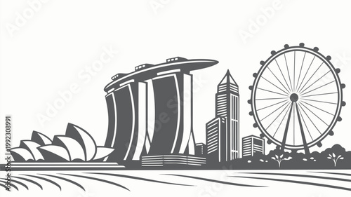 Vector illustration of singapore city skyline landmark silhouette with singapore landmark architecture