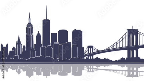 Vector illustration of the new york city skyline with brooklyn bridge and reflection architecture buildings