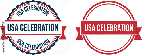 USA Celebration Seal Badges for 4th of July and Independence Day Patriotic Events, Red White Blue Vector Set