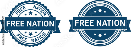 Patriotic Free Nation Seal Badges for 4th of July Independence Day Designs, Blue Vector Emblems