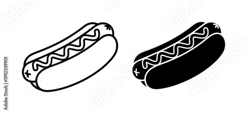 Hotdog Outline and Silhouette Vector Icon Set