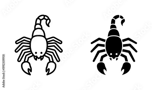 Scorpion line and silhouette icon set