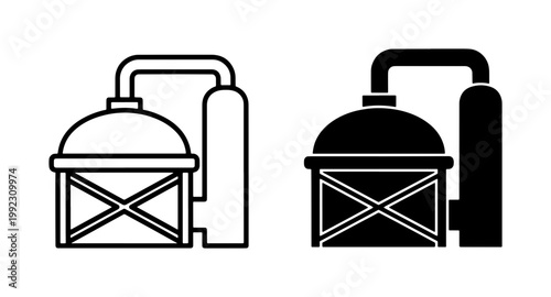 Industrial Distillery Tank and Alcohol Production Icon Set