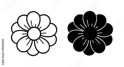 Minimalist Daisy Flower Outline and Silhouette Vector Set