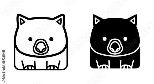 Cute Wombat Face Icon Set in Outline and Solid Style