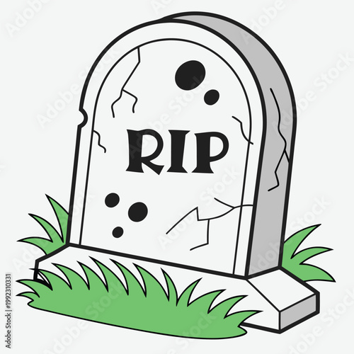 Vector illustration of a tombstone with rip inscription and grass tombstone cemetery mourning memorial