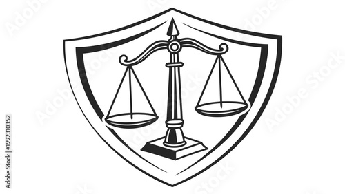 Vector illustration of scales of justice emblem for legal or law concept with fairness judgment innocence