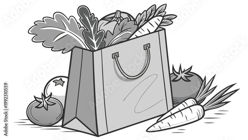 Vector illustration of a grocery bag filled with fresh organic vegetables groceries vegetables shopping