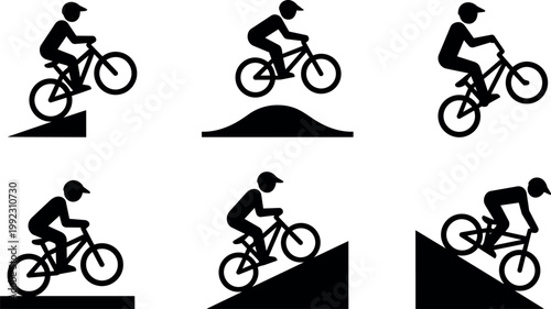 Cyclist performing jumps on different ramps