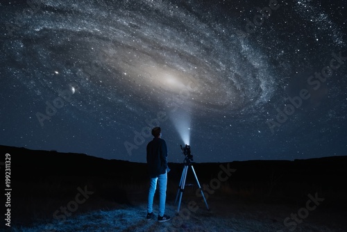 Stargazer Uses Telescope to Explore Planets and Moons at Night on a Mountain