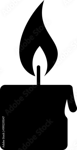Candle flame icon wax, light, fire, lantern, illumination symbols, decorative candles, burning wick shapes in flat and line style black vector illustration isolated