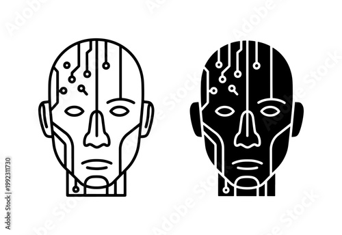Artificial Intelligence Humanoid Robot Head Icon Set