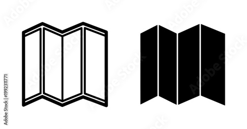 Folded Paper Map Outline and Solid Black Icons