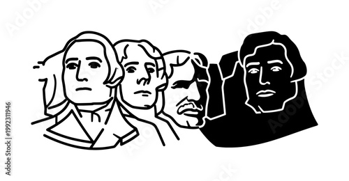 Mount Rushmore National Memorial Presidents Line Art Illustration