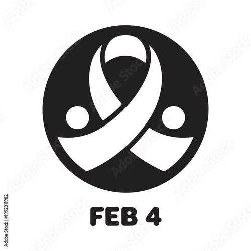 World cancer day logo a black circle with a white ribbon and dots and feb 4