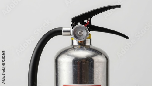 Close-up of Fire Extinguisher Valve and Handle - Fire Safety Equipment Isolated