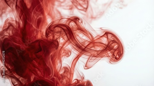 Abstract Red Smoke and Vapor Flowing on White Background - Ethereal Swirling Pattern