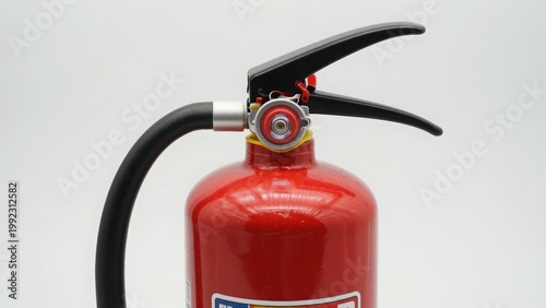 Close-up of Fire Extinguisher Valve and Handle - Fire Safety Equipment Isolated