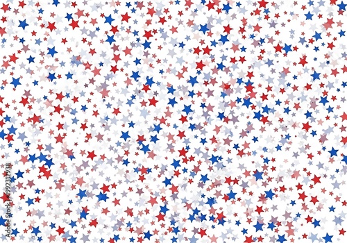 Colorful red blue and white stars scattered on white background for decoration