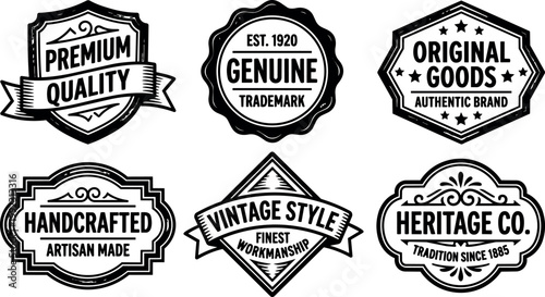 Black and white vintage style handcrafted genuine premium quality heritage vector badges