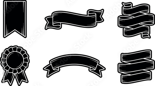 Black vintage banners and ribbon elements vector art set