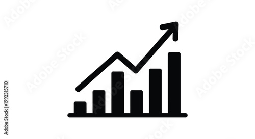 A simple black graphic depicts a rising bar graph with a sharp upward trend presented as a silhouette