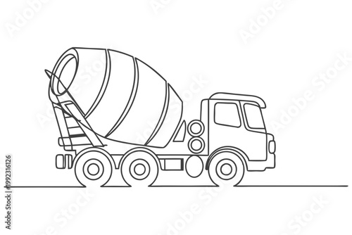 Concrete Mixer Truck Line Drawing Construction Vehicle Minimal Outline Illustration