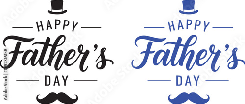 Happy father's day typography with hats and mustaches
