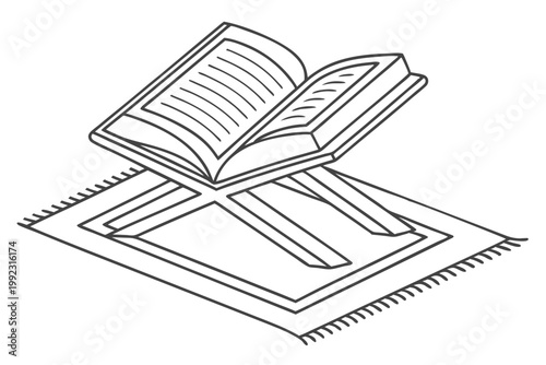 open quran holy book islamic line drawing on placemat vector illustration