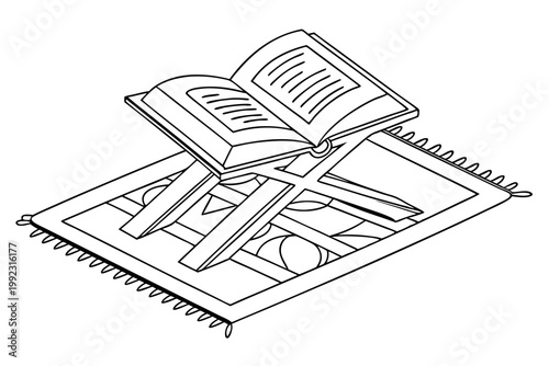 islamic quran book outline illustration with traditional reading stand vector