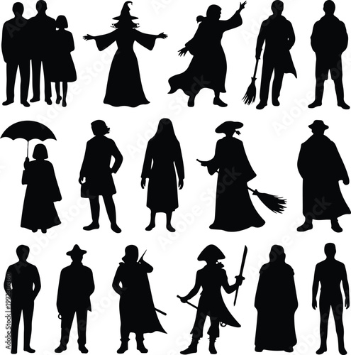 Halloween Character Silhouette Set  Witches, Cloaked Figures & Costume People Collection