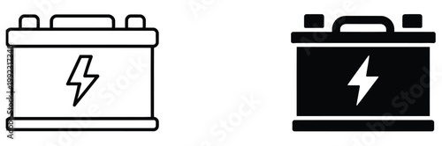 Car battery icon set featuring automotive energy storage symbols, vehicle power indicators, charging level graphics, and modern minimalist line art for electric and fuel vehicle systems